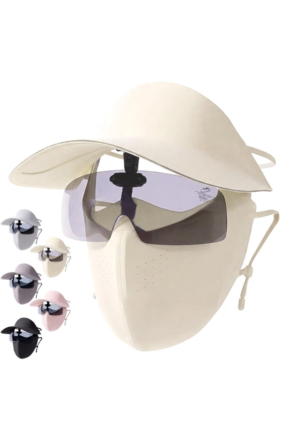 3 In 1 Summer Cycling Face Mask With Ice Silk Uv Face Shield Cover , Sun Hat & Sunglasses,Full Face, Premium Ice Silk Fabric, Full Coverage Uv Protection For Outdoor Riding​