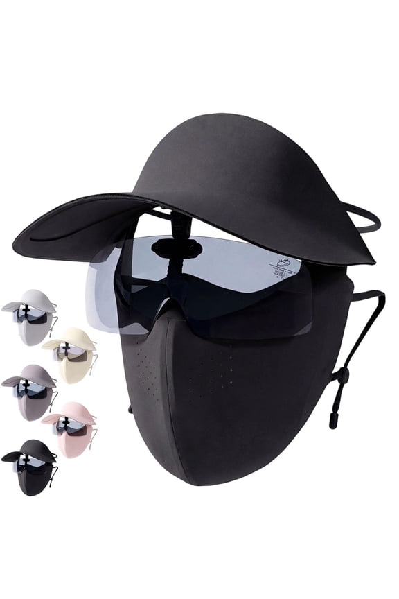 3 In 1 Summer Cycling Face Mask With Ice Silk Uv Face Shield Cover , Sun Hat & Sunglasses,Full Face, Premium Ice Silk Fabric, Full Coverage Uv Protection For Outdoor Riding​