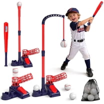 3 in 1 T Ball Set Toys for Kids 3-8, Kids Baseball Toys Includes 6 Balls, Tee Ball Set for Kids Age 3 , Toddler Baseball Game Sports & Outdoors Toys, Auto Ball Launcher & Storage Bag