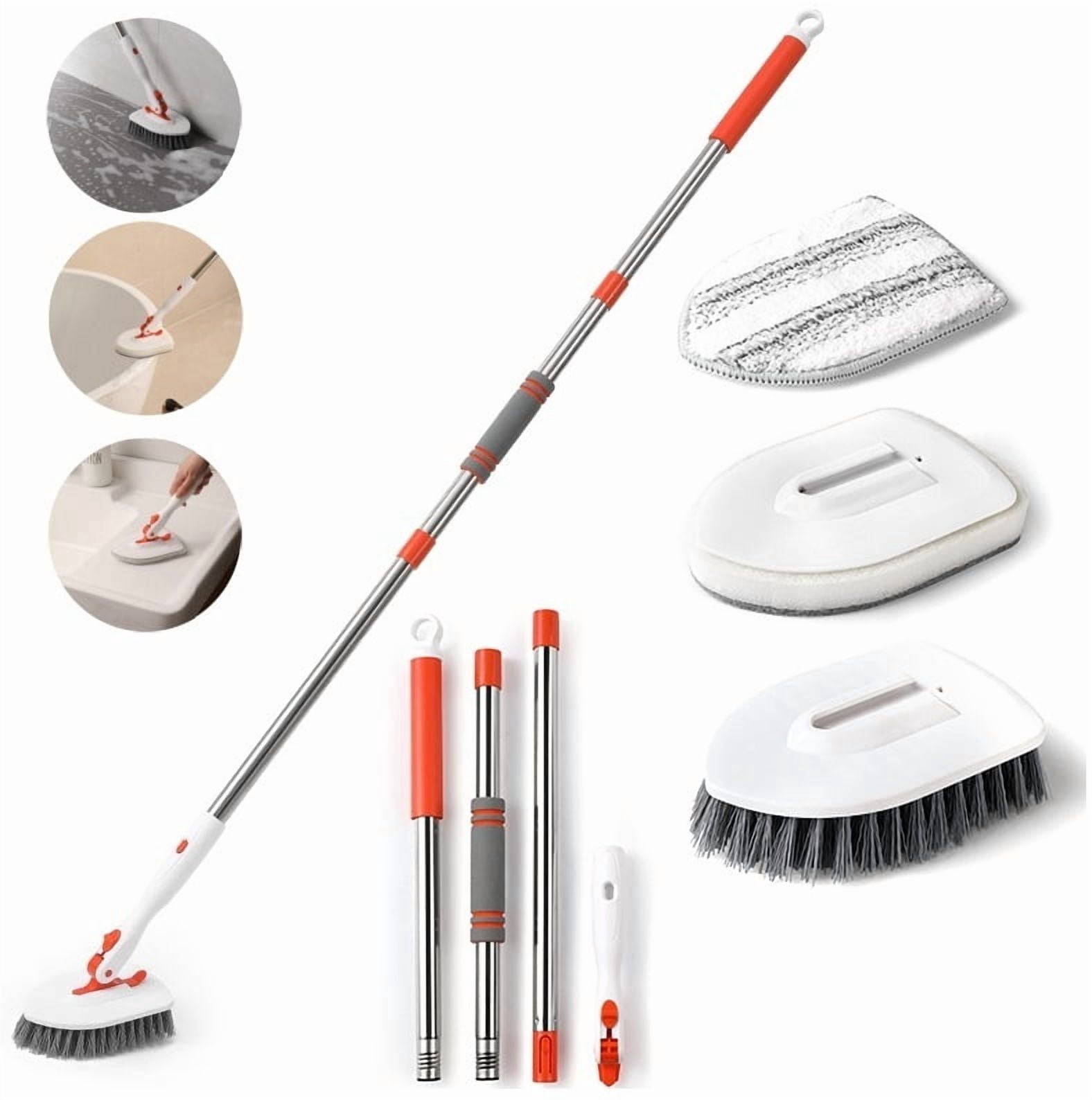 3 in 1 Tile Tub Scrubber Scrub Brush Set with 52'' Extendable Long ...