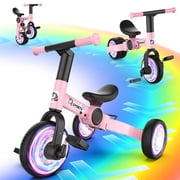 3 in 1 Toddler Balance Bike for 1-4 Year Olds, Colorful Lighting Baby Toddler Tricycle  with Removable Pedals, Kids Bicycle Toy for Boys Girls Balance Training, Birthday Gift