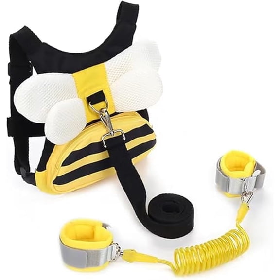 3 in 1 Toddler Harness Leashes + Anti Lost Wrist Link, Kids Bee Safety Backpack Harness with Children Leashes, Child Anti Lost Leash for Girls Boys Outdoor(Yellow Bee)