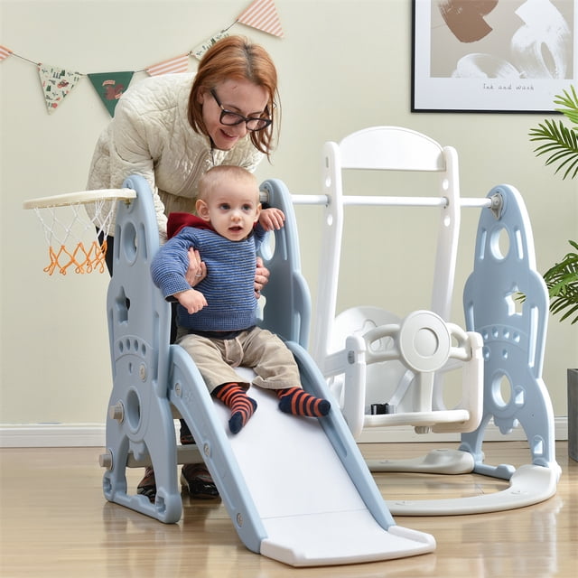 3 in 1 Toddler Slide and Swing Set, Kids Playground Climber Swing