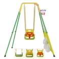 thumbnail image 1 of 3 in 1 Toddler Swing Set with Basketball Rim and Soccer Scoring Net, Indoor Outdoor Baby Swing with Metal Stand, Kids Swing Set for Backyard, Free Soccer Basketball and Pump, Easy to Assemble（Yellow）, 1 of 7
