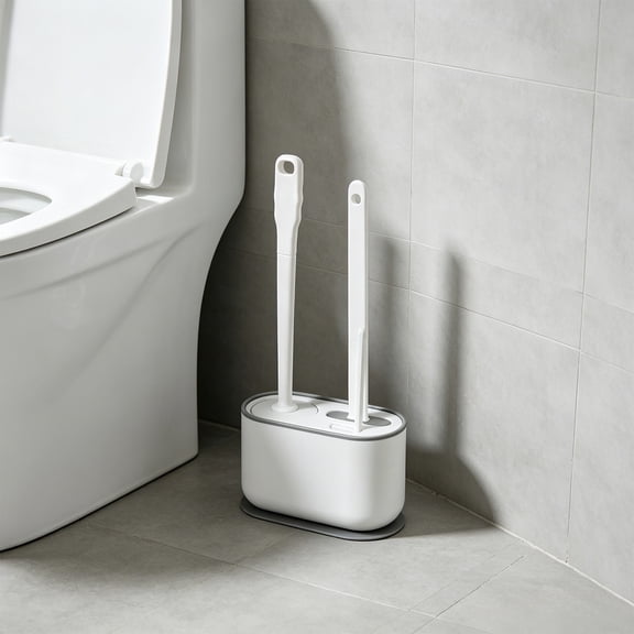 3 in 1 Toilet Brush and Plunger Set, Extended Handle Plunger,Heavy Duty Toilet Bowl Brush and Holder Hidden Toilet Plunger and Brush Set, Floor Standing or Wall Mounted Bathroom Cleaning Supplies
