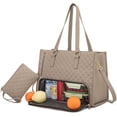 thumbnail image 1 of 3 in 1 Tote Bag for Women Lunch -Insulated Compartment,Quilted Large Capacity Computer Handbag with Purse for Business,Removable Lunch Bag for Business,Work, Travel, Office(Khaki), 1 of 10
