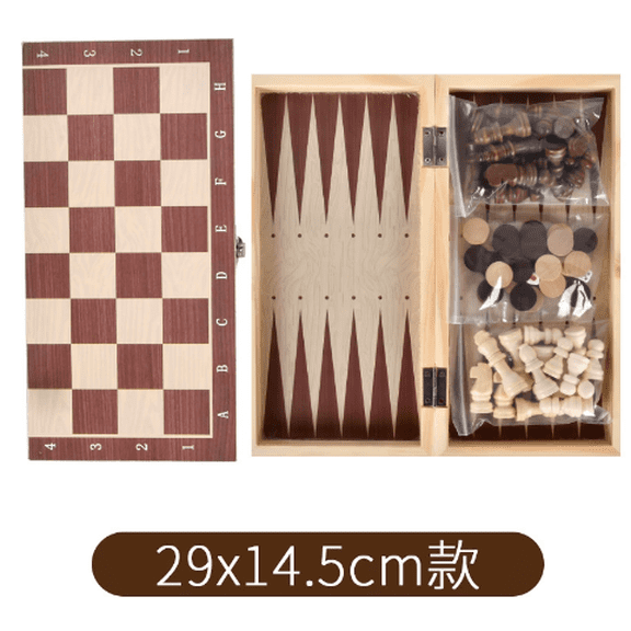 3 in 1 Travel Chess Set, Wooden Folding Board with Staunton Chess Pieces, Checkers and Backgammon, Portable Game Set for Adults and Youngsters, 11.4 x 5.7 in