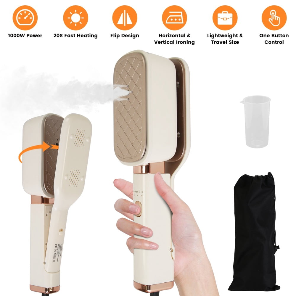 3 in 1 Travel Steamer for Clothes, 1000W Handheld Garment Steamer with 180° Rotating Head, Hanging & Clip Steamer with 20OZ Leak-Proof Tank for Travel, Home