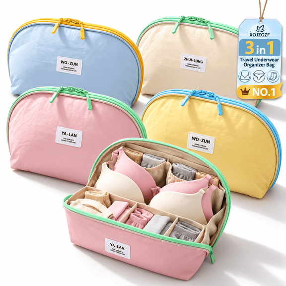 3 in 1 Travel Underwear Organizer Bag Lingerie Bra Panties Socks Storage,Waterproof Portable Shell Divided Pockets Smooth Zipper Space Saving Protection Case Neat Compact Multi Compartment.