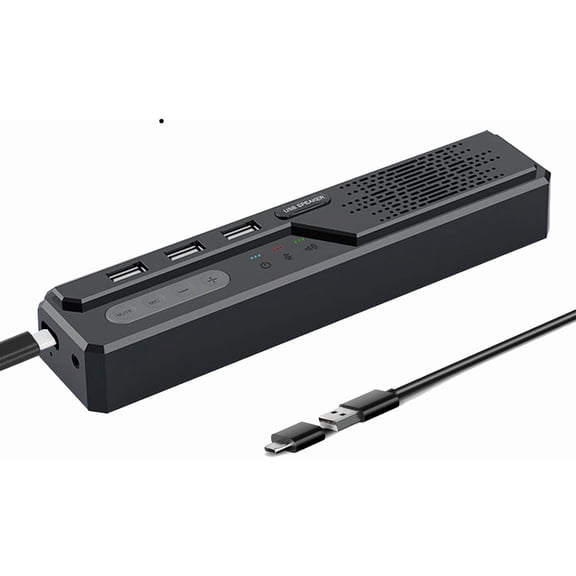 3 in 1 USB Computer Speakers with Microphone, Wired Desktop Sound Bar for PC Laptop, Stereo Bass & 360 Enhanced Audio, Conference Speaker for Home Office, Online Learning, Gaming & Video Calls