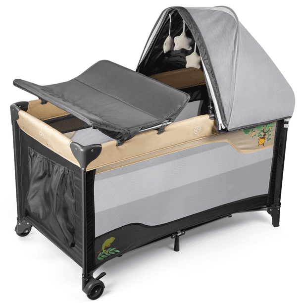 3 in 1 Unisex Portable Baby Playpen with Changing Table Wheels and