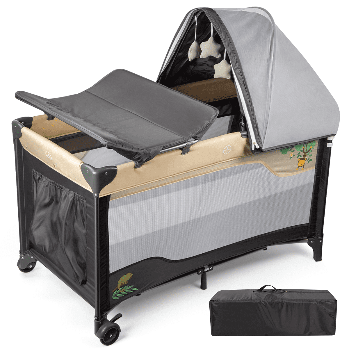 3 in 1 Unisex Portable Baby Playpen with Changing Table Wheels and