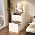 thumbnail image 1 of 3 in 1 Vanity Desk with Mirror and Lights,Small Make Up Vanity Set with Visible Glass Desktop,Compact Makeup Vanity with 3 Drawers & Chair, Dressing Table for Bedroom, 1 of 10