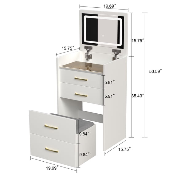 3 in 1 Vanity Desk with open Top Mirror,Small Make Up Vanity Set with Visible Glass Desktop,Compact Makeup Vanity with 3 Drawers,Dressing Table for Bedroom RR
