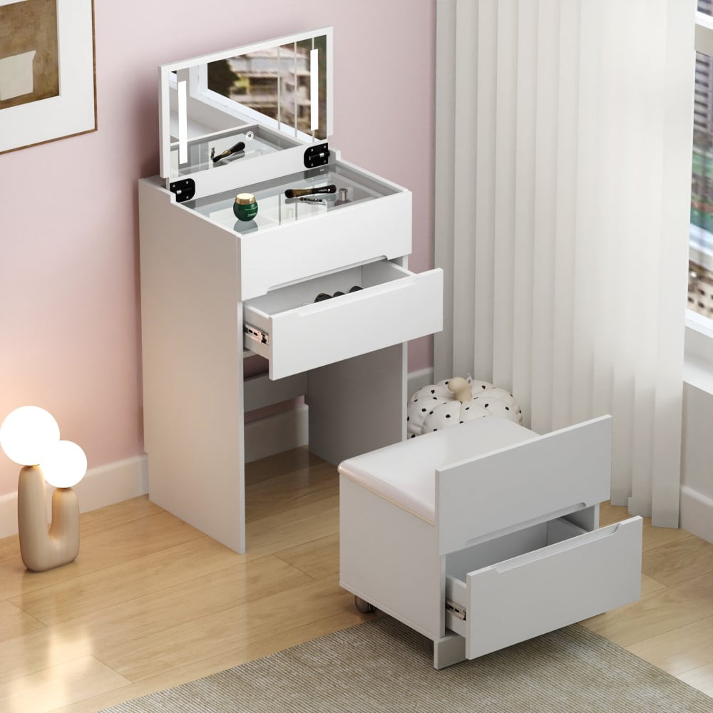 Vanity Desktop 3 in 1 Vanity Desk with open Top Mirror,Small Make Up Vanity Set with ...