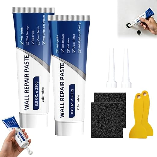 3 in 1 Wall Repair Kit, Efficient Drywall Repair Kit with Scraper, Wall Mending Agent Repair Paste, Wall Repair Paste Tube, Waterproof and Quick-Dry for Holes & Cracks Nail Holes