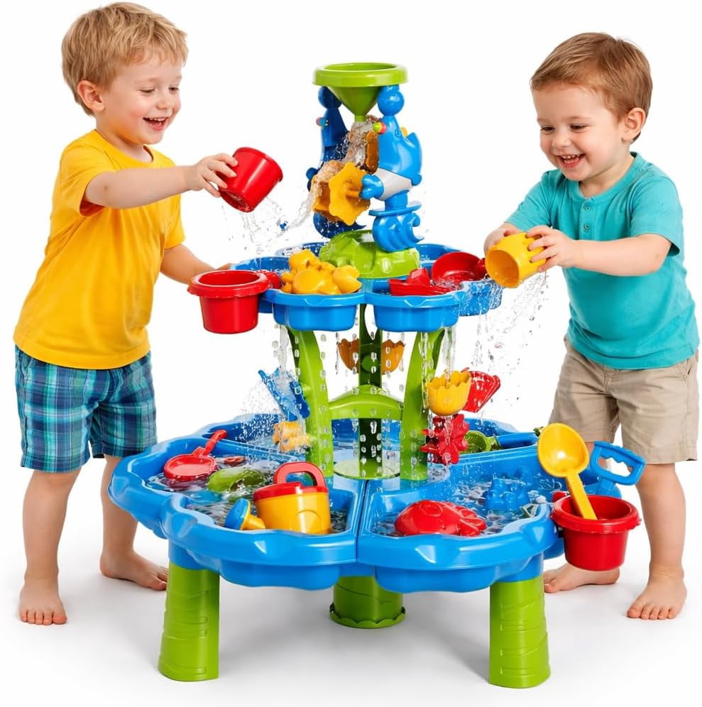 3 in 1 Water Table for Toddlers 1-3 3-5 4-8, Summer Outdoor Beach Outside Backyard Activity Sensory Kids Sand and Water Table, Birthday Party Gifts for Kids Boys and Girls Ages 3 4 5 6 7 8