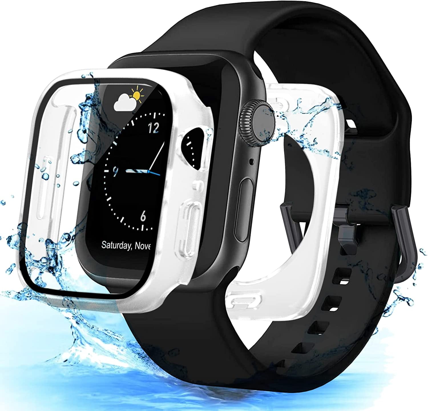 3 in 1 Waterproof Case for Apple Watch Band with PC Hard Full Wrapped Waterproof Cover Built in 9H Tempered Glass Screen Protector for iWatch Series 7 8 Women Men Strap Walmart