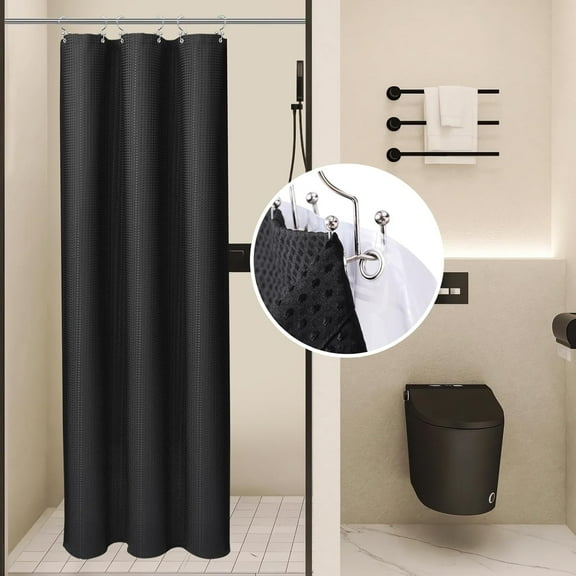 3 in 1 Waterproof Waffle Weave Shower Curtain and Clear Liner Set with 6 Stainless Steel Hooks Double Sided for Bathroom 72 Inches Heavy Duty Polyester Fabric Shower Curtains 36x72