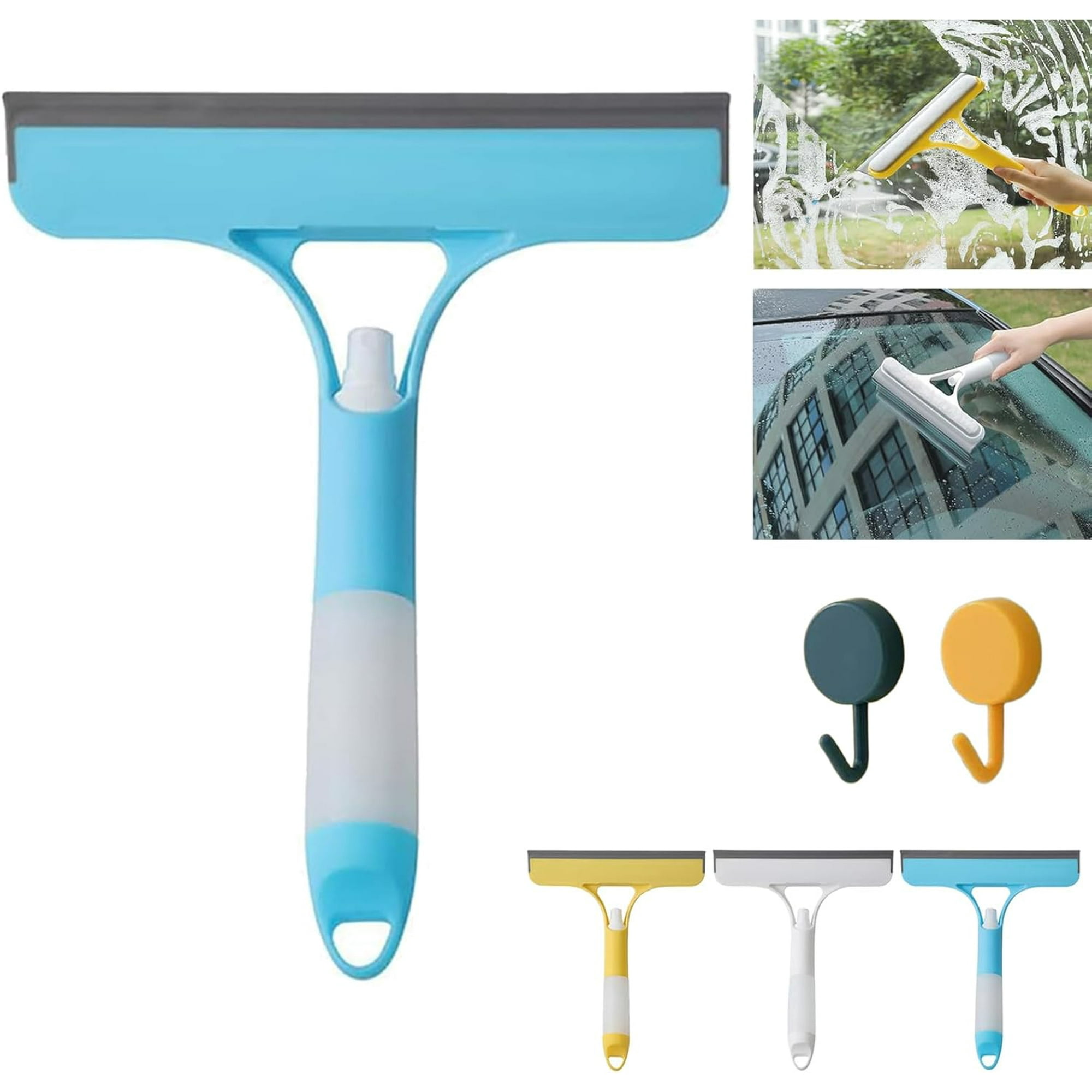 3 in 1 Window Cleaning Scraper, 2025 New 3 in 1 Squeegee for Window Cleaning with Sprayer, Multi-Function Squeegee Tool for Shower Glass, Tile, Mirror Cleaning (Blue)