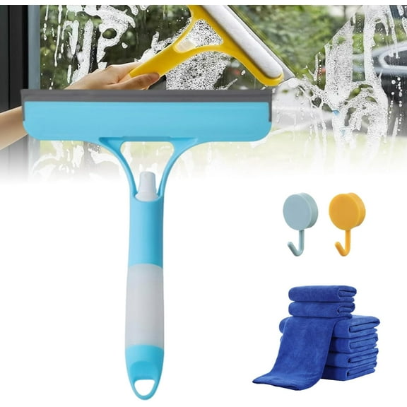 3 in 1 Window Cleaning Scraper, 2025 New 3 in 1 Window Cleaner, Squeegee and Scrubber with Spray, for Windows, Walls, Car Windshields, Bathrooms, Kitchens,Easy to Clean Without Streaks (Blue)