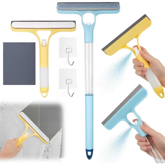 3 in 1 Window Cleaning Scraper, Spray Squeegee, Mirror Cleaner Tool, 3 in 1 Squeegee for Shower Glass, Squeegee with Sprayer, Shower Squeege, Squeegee and Scrubber with Spray, for Mirrors, Bathroom