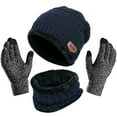 thumbnail image 1 of 3 in 1 Winter Beanie Hat Scarf Gloves Set for Men Women Unisex Warm Slouchy Beanie Hat Fleece Knit Skull Cap with Mittens Circle Scarves and Touchscreen Gloves (Navy Blue), 1 of 7