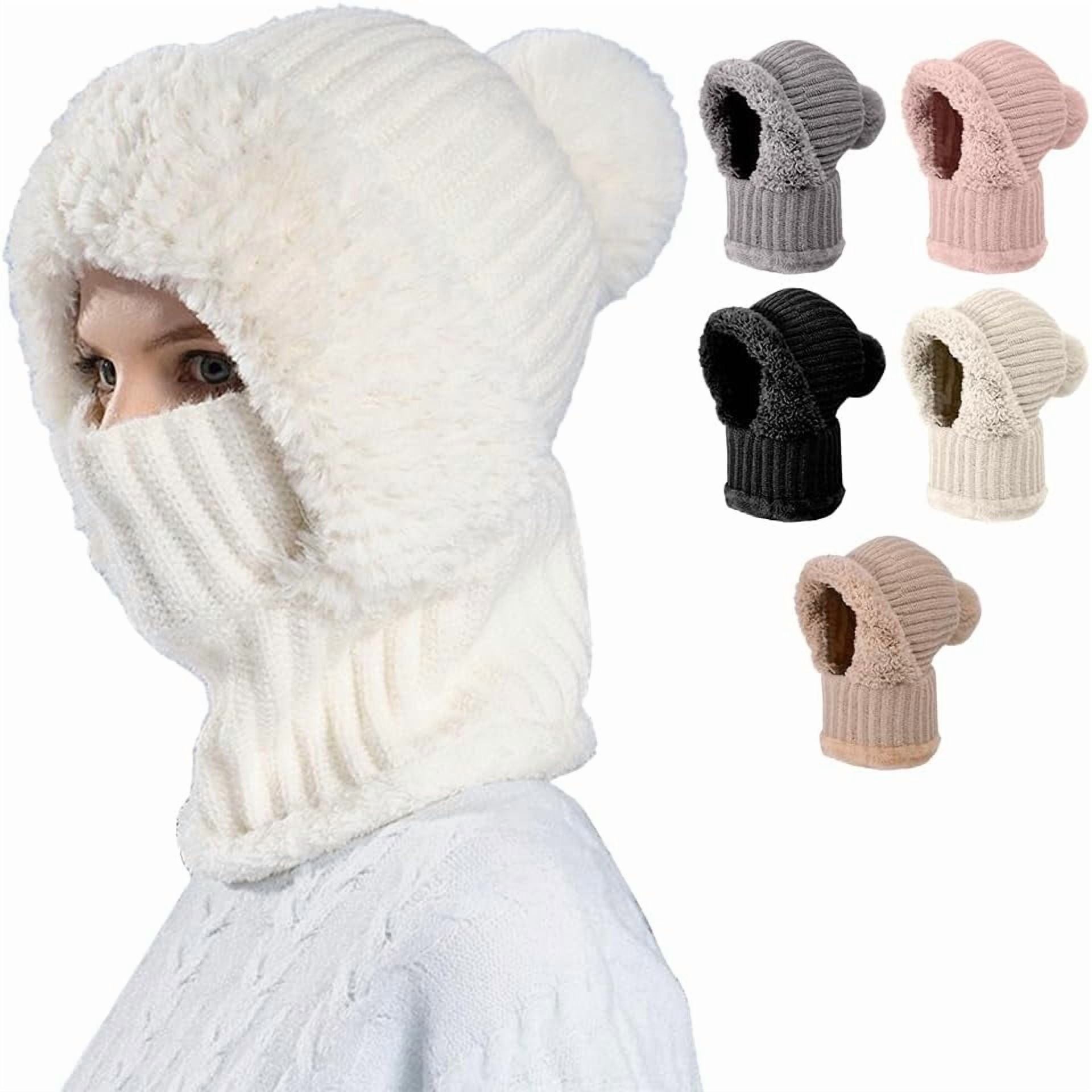 3 in 1 Winter Beanie Hat Set for Women - Warm Knitted Scarf & Mask Combo, Cold Weather Ski Accessory | Cozy Fleece Lined Face Mask & Ear Warmer (Adjustable, Windproof)