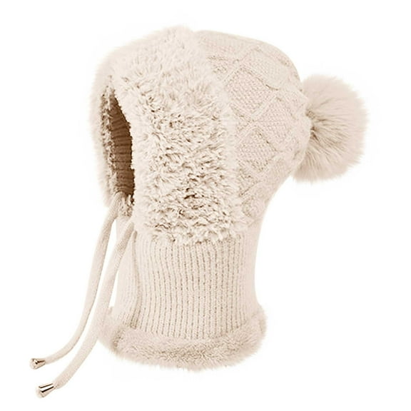 3 In 1 Winter Fleece-Lined Knitted Hat for Women - with Scarf and Mask, Warm Knitted Ski Scarf & Mask Combo, Ideal for Fall Winter Cold Weather, Keep Head, Neck & Face Cozy, Beige