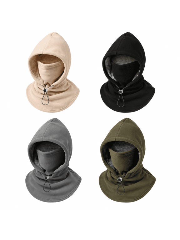 3 in 1 Winter Hat, Double Layer Fleece Balaclava Face Mask and Neck Warmer, Adjustable Hooded Winter Mask for Men Women, Skiing Cycling Hiking and Outdoor Cold Weather