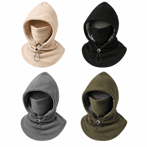 3 in 1 Winter Hat, Double Layer Fleece Balaclava Face Mask and Neck Warmer, Adjustable Hooded Winter Mask for Men Women, Skiing Cycling Hiking and Outdoor Cold Weather