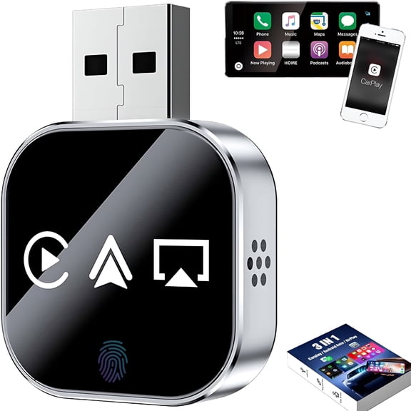 3 in 1 Wireless Car Screen Mirror Adapter, Wired to WiFi Bluetooth 5.0 Dongle for iPhone Android, Instant Plug and Play Mirroring for Car Stereo, 2.4 5GHz Dual Band, Silver