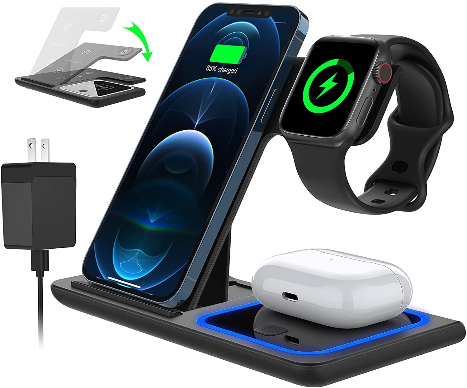 3 in 1 Wireless Charger, 18W Charger Pad Stand Charging Station for iWatch SE 6/5/4/3 Airpods for iPhone 14/13/12 /11/Pro Max/12 Mini /XR Max 8 Plus (With QC3.0 Adapter) - Walmart.com