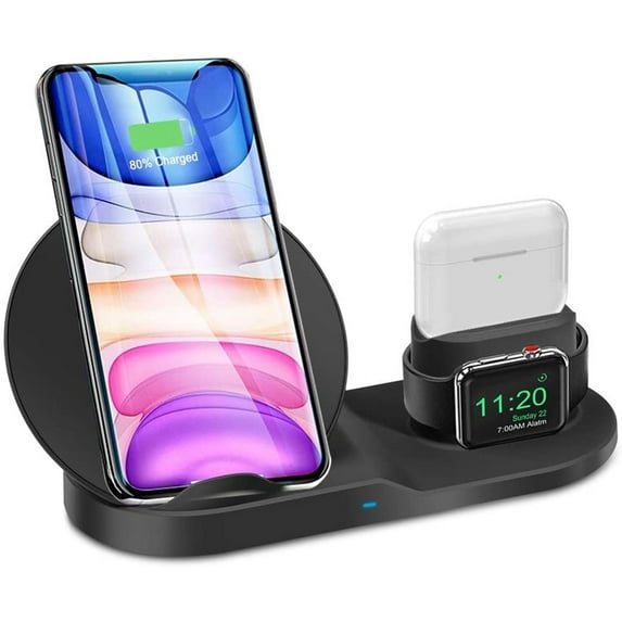 3 in 1 Wireless Charger Compatible with IPhone 11 X/Xs Max/XR ,Samsung/Note All Qi-certified Android devices Charging Station for iWatch Series and Airpods Pro,Black