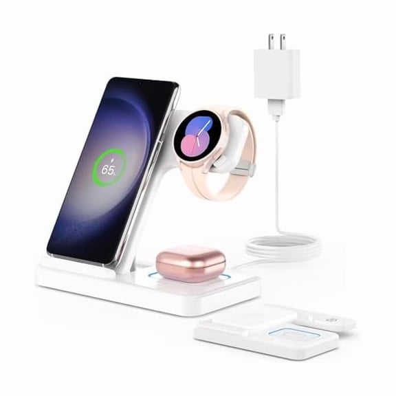 3 in 1 Wireless Charger Stand for Samsung, Fast Phone Charging Station for Galaxy Watch5 Pro/4/3/Active2/1, S25 Ultra/S24 Ultra/S23/S22/S21/S20/Note 20, Z Fold/Flip Series, Android, Buds2 Pro
