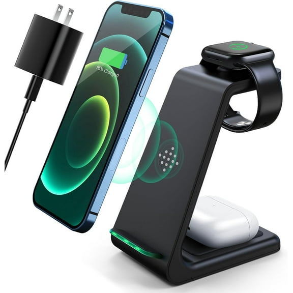 3 in 1 Wireless Charging Station, 2026 Upgraded Fast Desk Charger Station for iPhone 17 16 15 14 13 12 Pro Max Plus, Stand Watch 10 9 8 7 6 5 4 2 SE, Airpods Pro(Black)