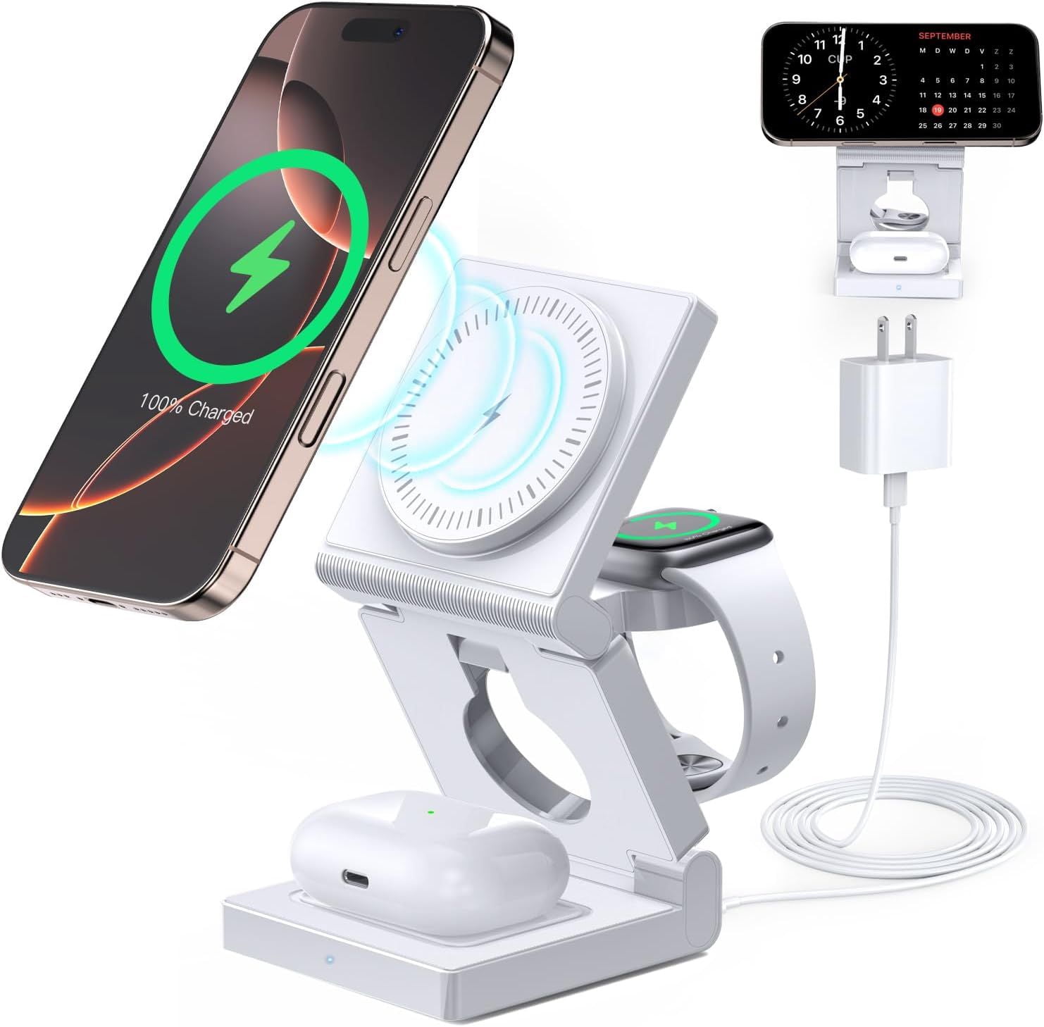3 in 1 Wireless Charging Station for Apple Multple Devices, Foldable Magnetic Wireless Charger Dock, Travel 18W Charging Pad for iPhone 17 16 15 14 13 12 Pro/Pro Max/Plus/Watch & Airpods All Series