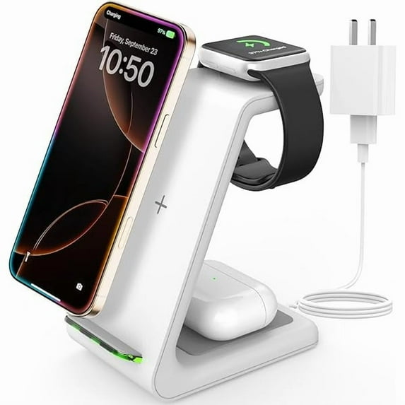 3 in 1 Wireless Charging Station for Apple, Wireless Charger Stand for iPhone 16/15/14/13/12/11/SE/X/8 Pro Max Plus Mini, Charging Dock for Apple Watch Ultra/8/SE/7/6/5/4/3, AirPods Pro 2/3/2