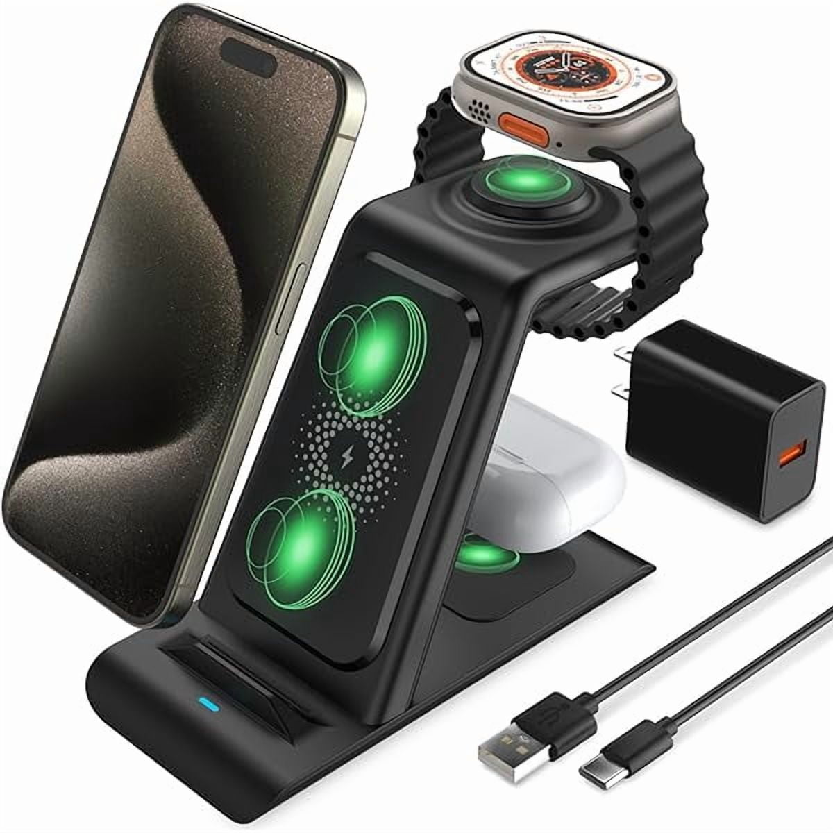 3 in 1 Wireless Charging Station Compatible for Apple Products Multiple Devices Charger for Apple Watch ultra 10 9 8 7 SE 6 5 AirPods Pro iPhone 16 15 14 13 12 Pro Max/X/XS Fast Charger Stand