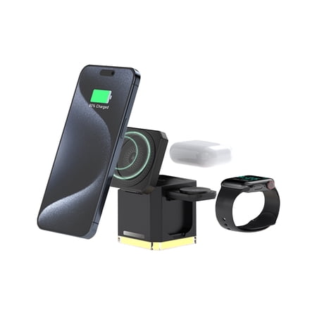 MiliPow 3-in-1 Wireless Charging Station for Apple Watch, AirPods & iPhone, Foldable Charger Stand, Black