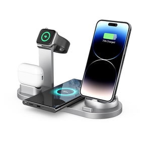 3 in 1 Wireless Charging Station,Wireless Fast Charging, Watch Charging Stand, Wireless Earphone Charging,Suitable for Desktop,Home,TV Viewing,Live Streaming,Counter,Travel(Silver)