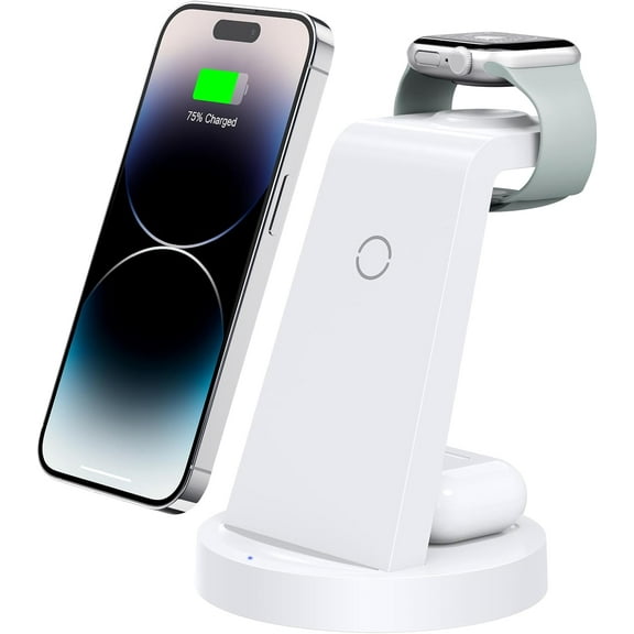 3 in 1 Wireless Charging Station for iPhone, Apple Watch & AirPods, Fast Charger Dock Stand for Multiple Apple Devices, Desk Nightstand Charging Organizer
