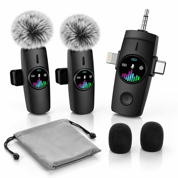 3 in 1 Wireless Lavalier Microphone: Professional Mini Mic for iPhone,Android,Camera - Lapel Microphone with Noise Canceling/Plug and Play/Real-Time Monitoring for Video Recording