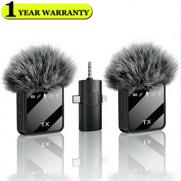 3 in 1 Wireless Lavalier Microphone for iPhone/Android/Camera ,328ft Transmission, 8H Battery Life, Noise Reduction Lapel Mic for Record Interview, Vlogs, YouTube, Tiktok