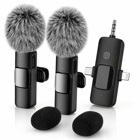 3 in 1 Wireless Lavalier Microphone for iPhone,Android,Camera,Noise Reduction Mini Microphone,Wireless Microphones Double Mics for Video Recording Vlog Podcast