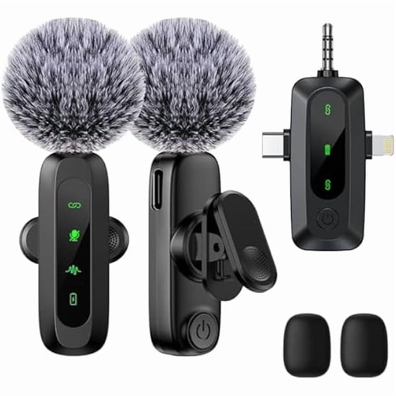 3 in 1 Wireless Lavalier Microphone for iPhone / Android Phone / Camera - 2.4GHz Professional Noise Reduction Mini Lapel Mic with Plug-Play for Tiktok YouTube Video Recording Vlog Podcast Microphone