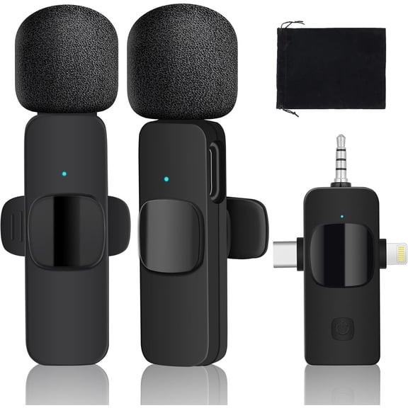 3 in 1 Wireless Lavalier Microphones for iPhone, iPad, Android, Camera, USB-C Microphone, Mini Microphone with Noise Reduction for Interview, Podcast, Video Recording, Vlog, YouTube, TikTok