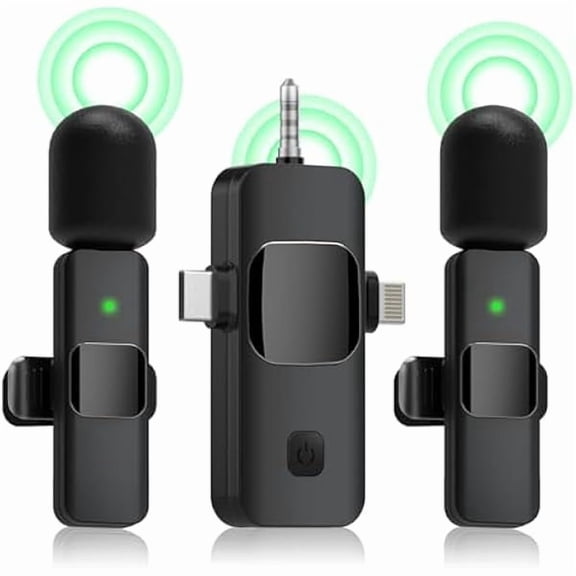 3 in 1 Wireless Mini Microphone-10 Hours of Life, Wireless Microphone for iPhone,Camera, Android, iPad,Lavalier Microphone Intelligent Noise Reduction for Video Recording/Vlog/Live Streaming (Gray)