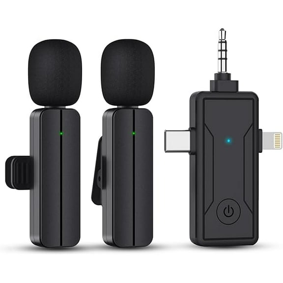 3 in 1 Wireless Mini Microphone for iPhone Android Phone Camera - Bluetooth Lavalier Lapel Mic for Video Recording - Clip on Shirt Microphones for Tiktok YouTube Podcast Vlogging