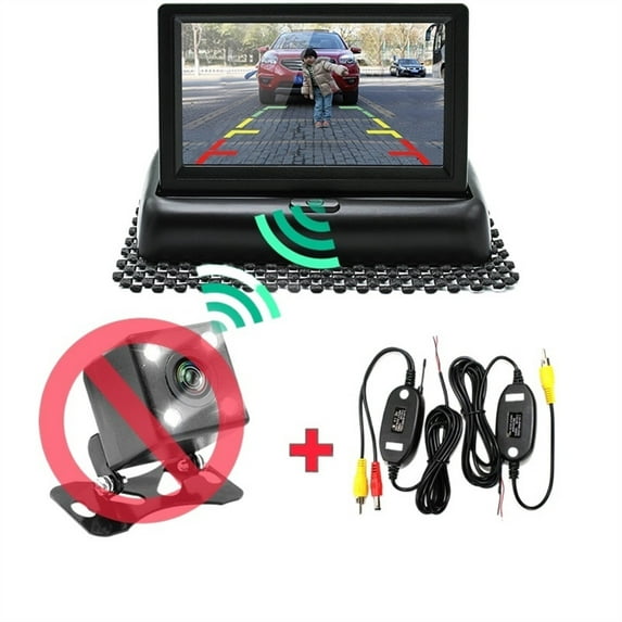 3 in 1 Wireless Vehicle Rear View Camera Monitor Video System, Folding Foldable Car Parking Monitor With Reverse Camera ,Easy Installation& Fit All Vehicles